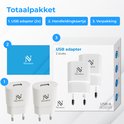 Inhoud van de verpakking: 2 Nuvance USB-A opladers, handleiding en verpakking.