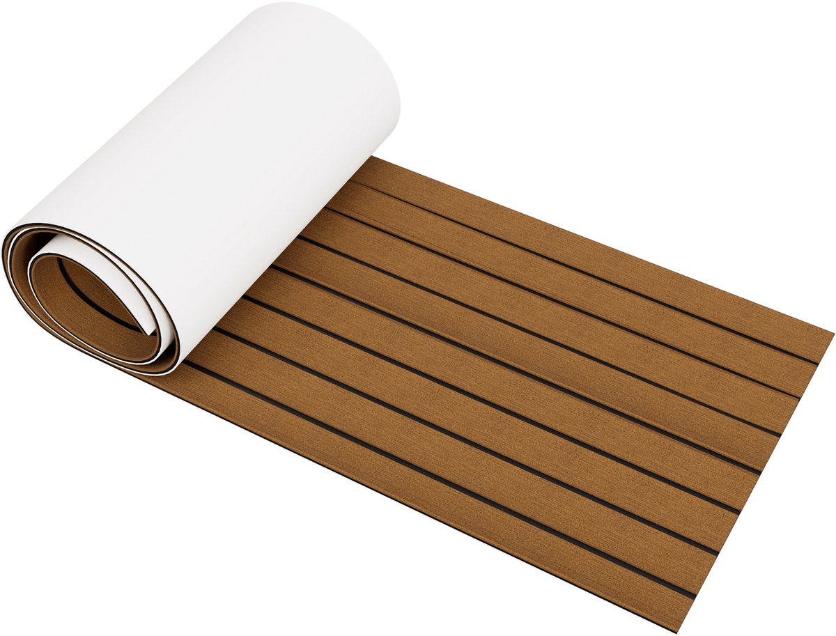 NAIZY Bootvloer Zelfklevende Eva Foam Bootbekleding Dekmat Bootmat Teak Imitatie Boottapijt Marinetapijt voor Boten Jachten Motorboten Speedboten 240x90 cm, Bruin