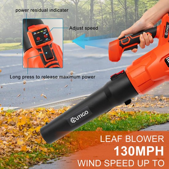 Draadloze Bladblazer - Tuinblazer - Accu Blazer - 21V Blazer met 2 Batterijen - 500 CFM - Sterke Luchtstroom - Lichtgewicht Bladblazer - Voor Bladeren, Stof, Sneeuw - Met 2 Buizen en Snellader - Krachtig - Lichtgewicht - Rood — afbeelding 4