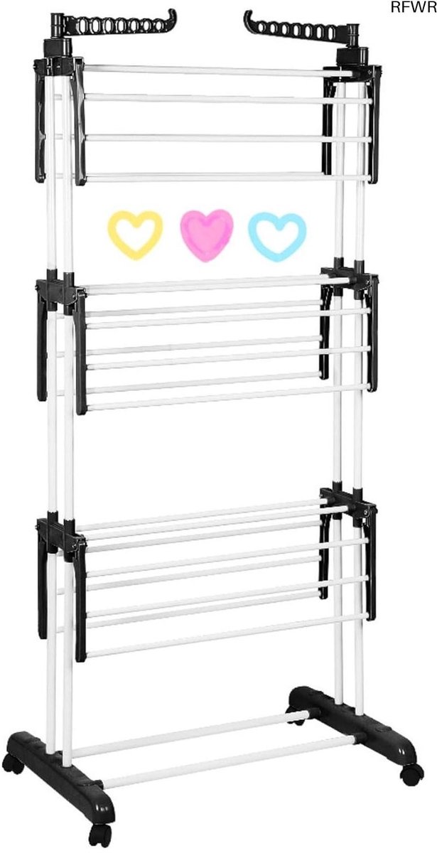 RFWR® Inklapbaar XXL Wasrek met Wieltjes - 4 Niveaus en Uittrekbare Houder - Ideaal voor Kleding en Handdoeken