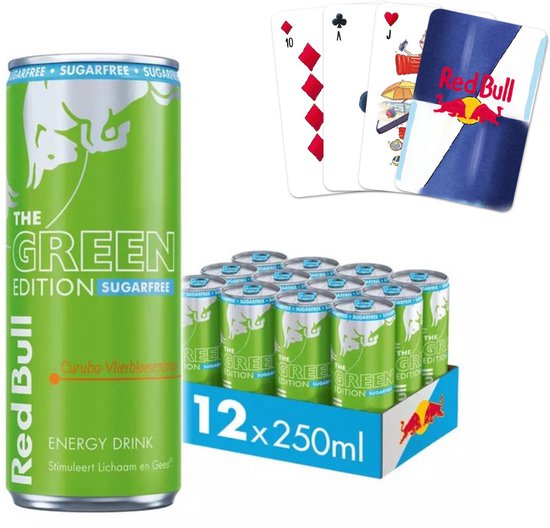 Red Bull The Green Edition - Suikervrije Energiedrank - Sugarfree Energy Drink - 12x250 ml (3000ml) + Red Bull Kaartspel