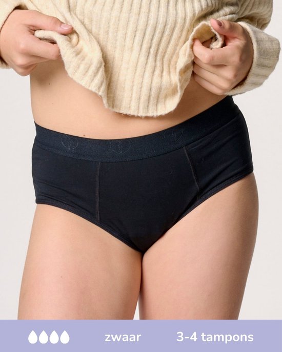 Moodies menstruatie ondergoed (meiden) - Bamboe Hipster - zwaar kruisje - maat S (164/170) - zwart