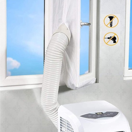 Raam afdekzeil - 400Cm - Raamafdichtingskit mobiele airco - Afdichting dubbele slang - Klittenband bevestiging - Raamafdichting - Raam en Deur - Universeel - Eenvoudig te monteren