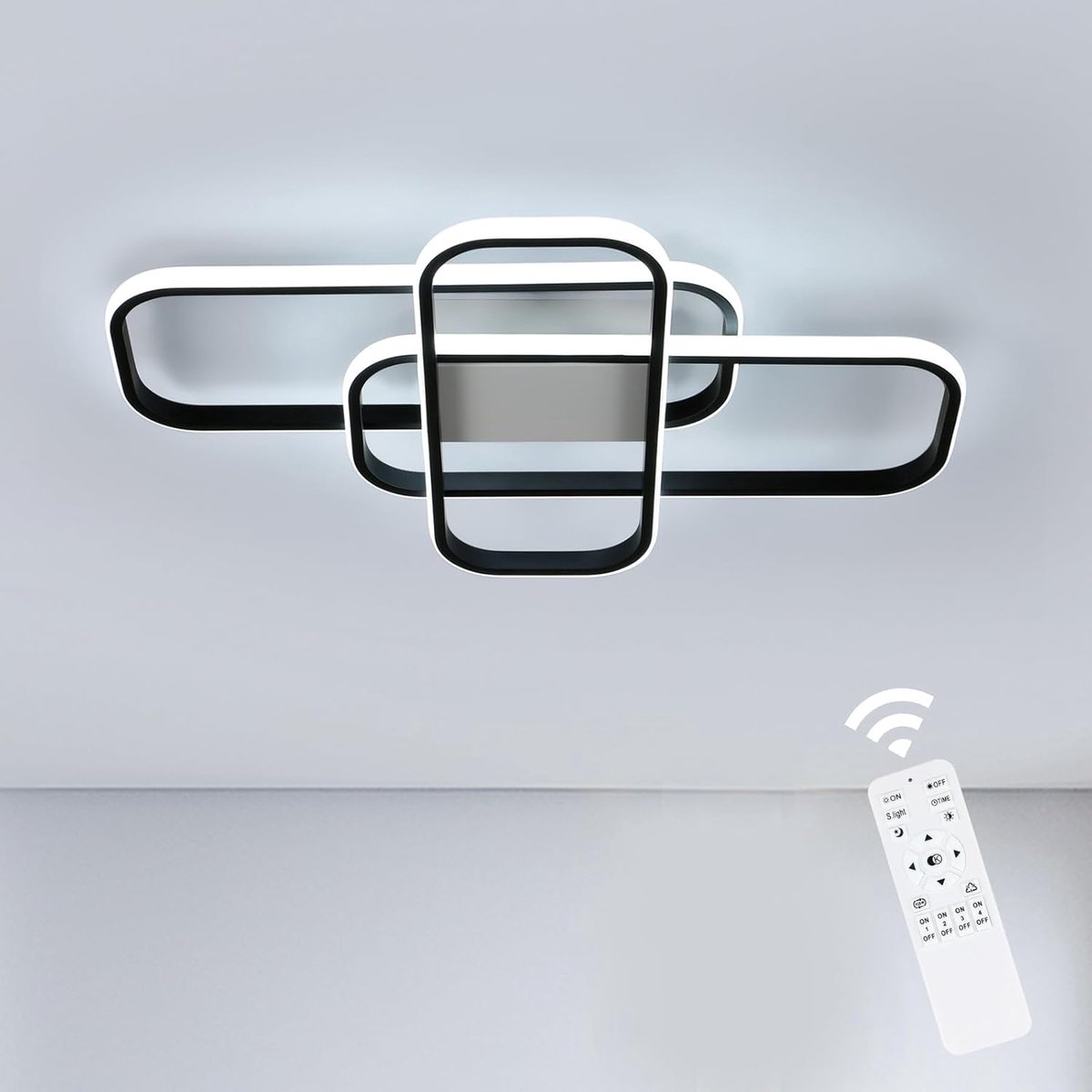 Haobosic - Dimbare LED-plafondlamp, 44W, modern, zwart, met afstandsbediening, 3000K-6500K, voor woonkamer, slaapkamer, eetkamer, metaal