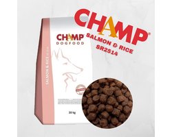 Champ hondenvoer Zalm rijst 20 kg met zachte beloning zalm 200 gram