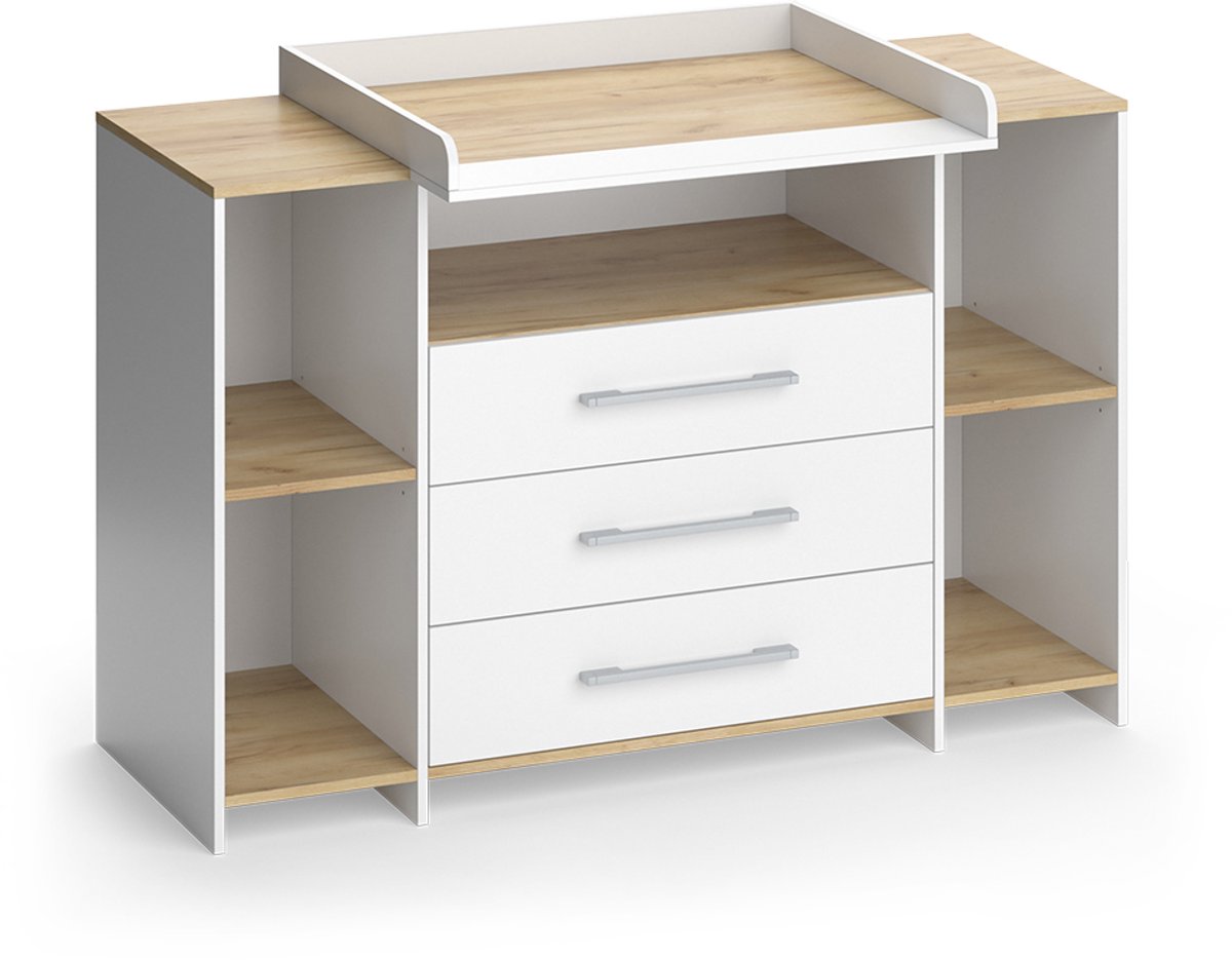 Vicco Oskar Commode – 143.2 x 93 cm met 3 laden Eik wit/goud
