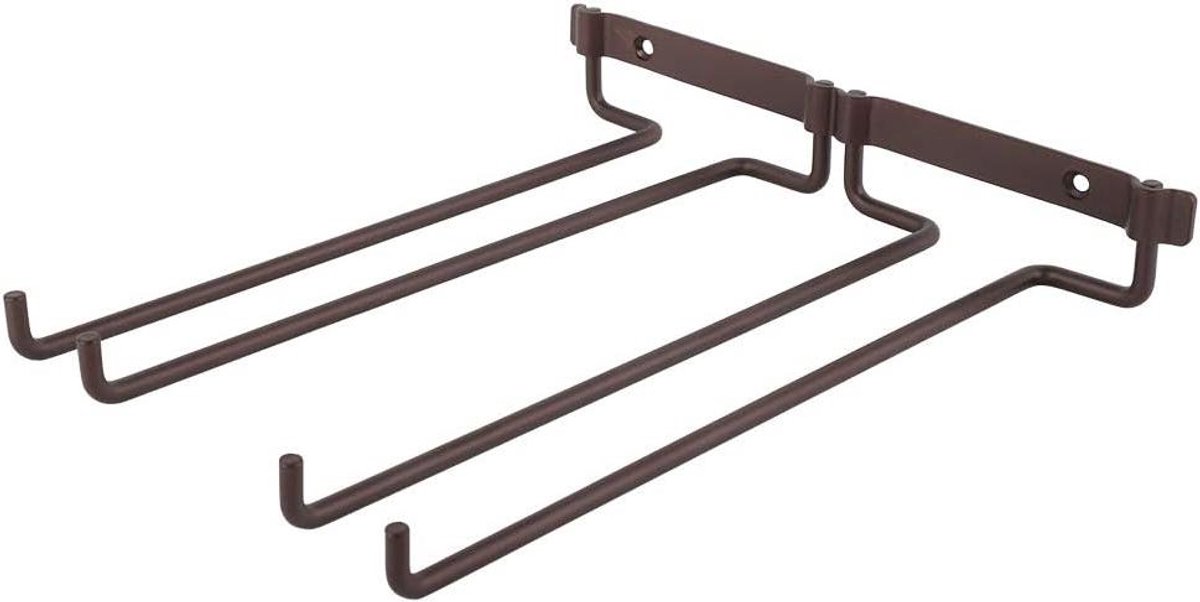 Allecto Plus - Hangende Wijnglashouder van Metaal 27 x 24 cm - Dubbele Rijen Bekerhouder - Wandgemonteerd - Ruimtebesparend - Bronskleurig - Barkeuken toevoegen - Schroeven.
