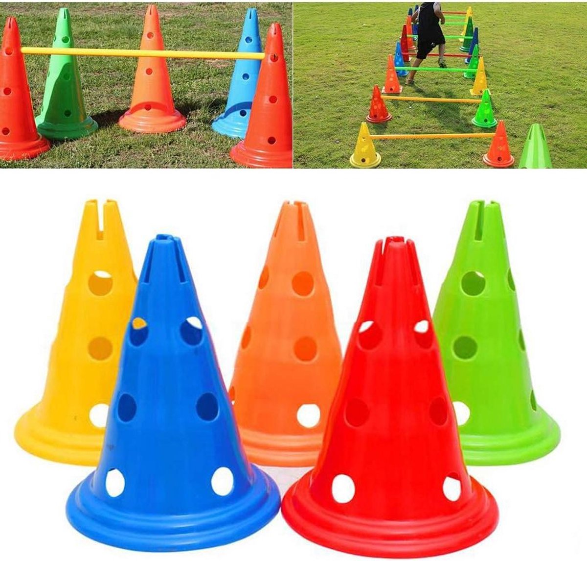 Voetbal Trainingsset - 5 Stuks Kegels en Staven voor Voetbaltraining - Hindernisstang met Gaten