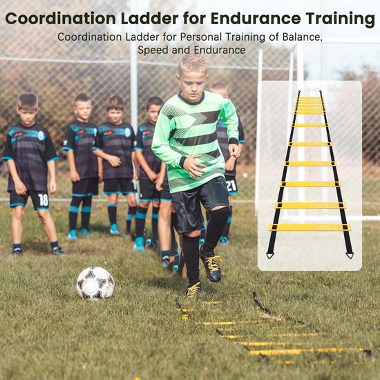RFWR® Speed Agility Training Kit voor Voetbal - 6 Meter Ladder met 12 Kegels en Parachute voor Weerstand Training van RFWR — afbeelding 2