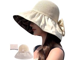 Zonnehoed Dames Opvouwbaar met Opbergruimte Zomer UV-bescherming Strandhoed - Beige - Trendy Vrouwenaccessoire voor zonvakantie & stranddag