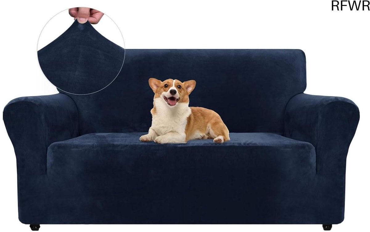 RFWR Rekbare Bankhoes 2 Zits voor Woonkamer - Universale Sofahoes met Anti-slip Donker Blauw