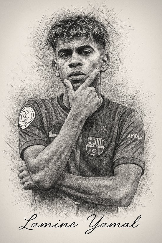 Lamine Yamal Poster Ingelijst 23x33cm Handgetekend Portret Met lamine-yamal-poster-ingelijst-23x33cm-handgetekend-portret-met