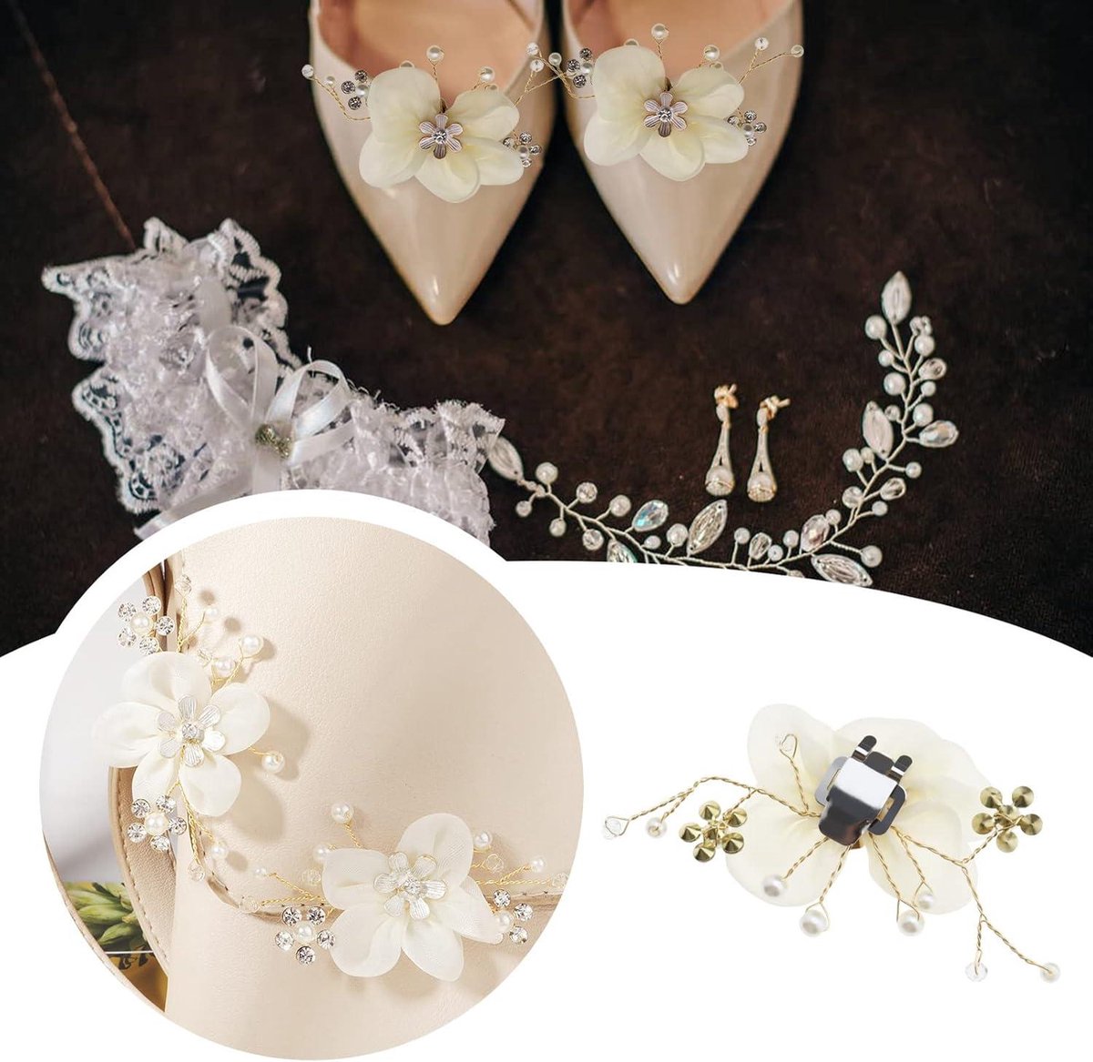 Allecto Plus Parel Schoen Clips Bloem Bruids Schoen Gespen Schoen Accessoires Vrouwen Hoge Hakken Trouwaccessoires Strass Decoratie Flats Parel Stras