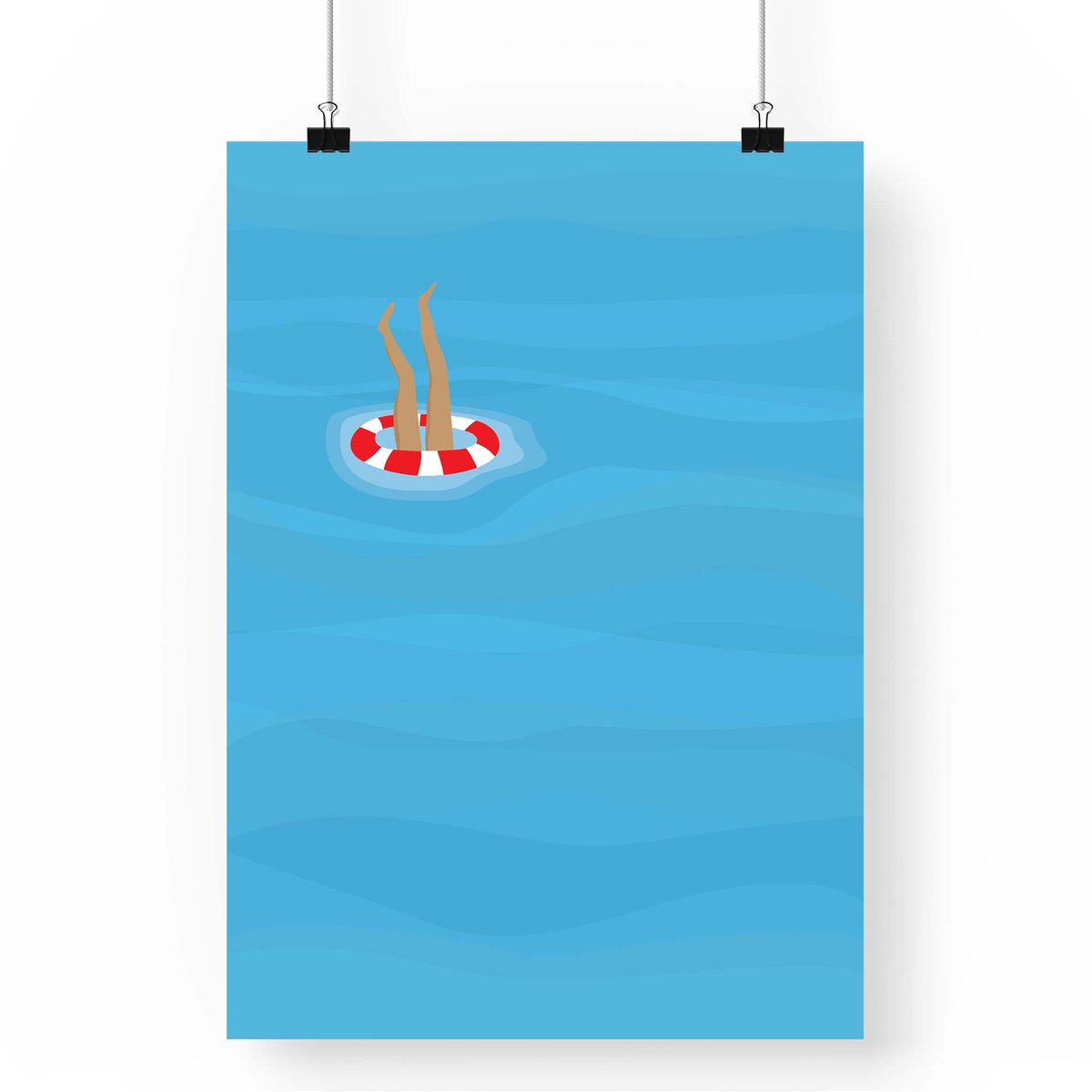 Artprint Zomer! - A4 formaat - Minimalisme zwembad illustratie - Poster zwemmer met zwemband