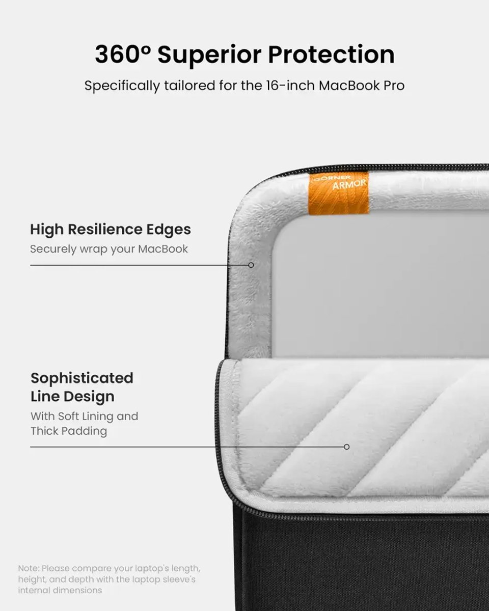 Tomtoc Defender-A13 360° Beschermhoes Set 16 inch Laptop Sleeve Recycled Materiaal - Afbeelding 3