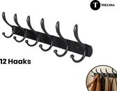 Tolussa 12 Haaks Wandkapstok - 54cm - Muur / Wandkapstok - Hangende Design Muurkapstok - Handdoekrek - RVS - Mat Zwart
