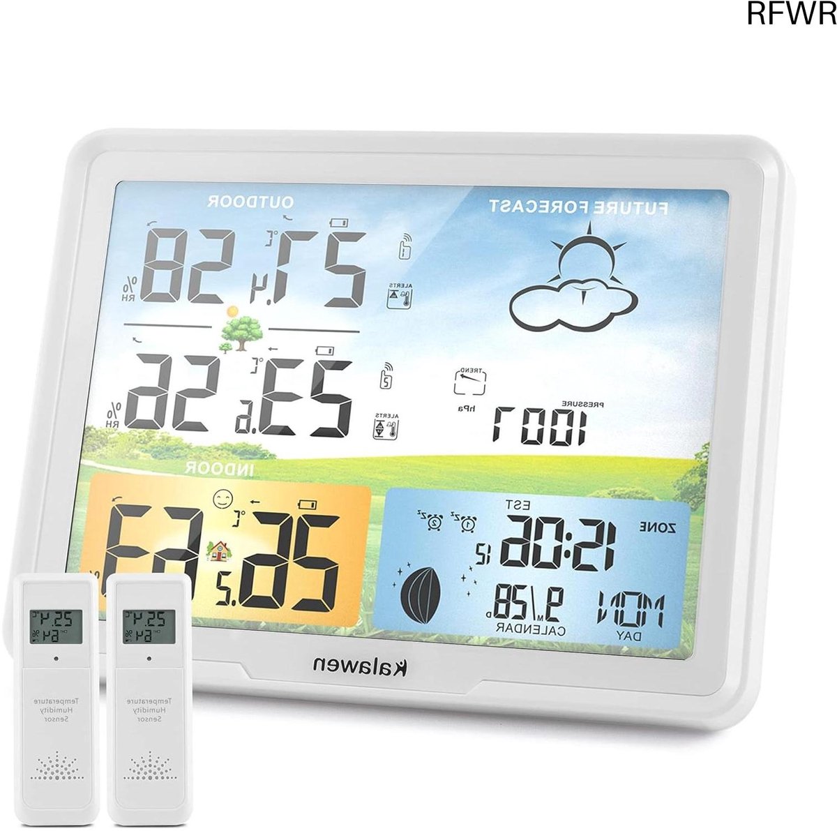RFWR® Draadloos Weerstation met 2 Buitensensoren en Kleurenlcd
