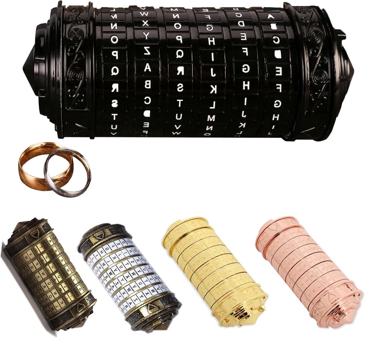 Da Vinci Code Lock Mini Cryptex Retro Cilinder - Creatief Romantisch Cadeau Kerstmis Valentijnsdag - Interessante Geschenkdoos Zwart - Speelse Cilinder - Uitdagend Slot.