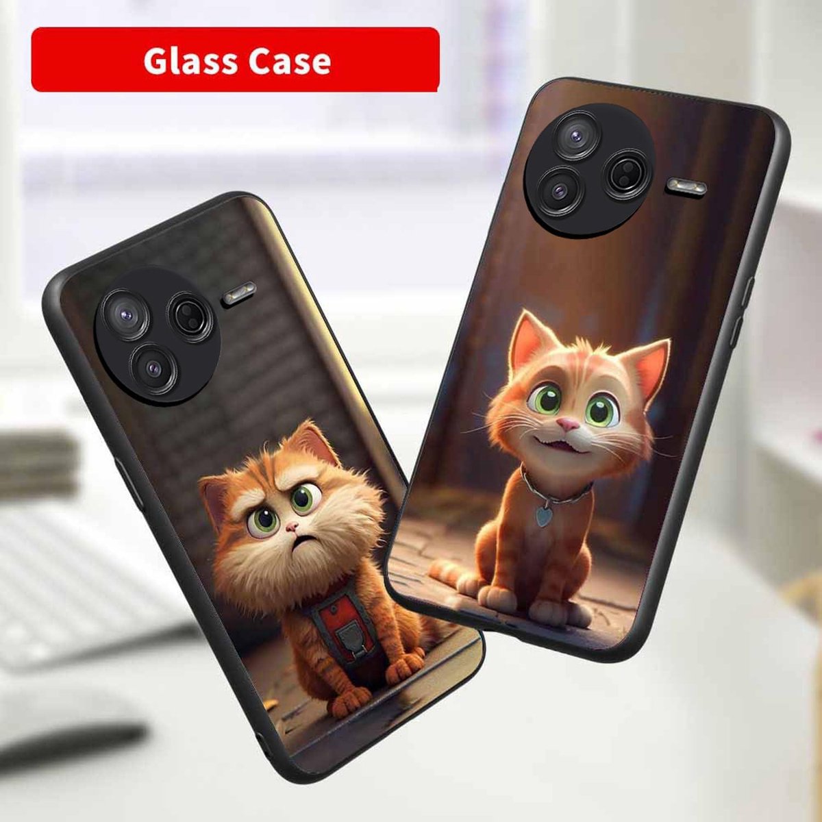 Allecto Plus - Geschikte hoes voor smartphone zwart met schattig kattenpatroon en schokbestendige pasvorm.