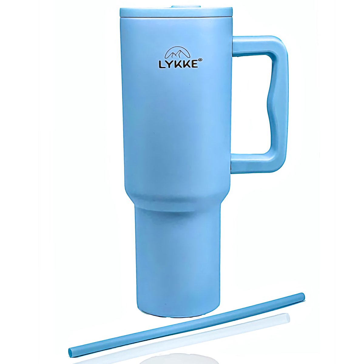 LYKKE® Tumbler Thermos Beker , RVS drielaags geïsoleerde reisbeker met Lekvrij deksel, rietje en handvat, BPA-vrij, 40 oz, 1,2 L, (Baby Blue)