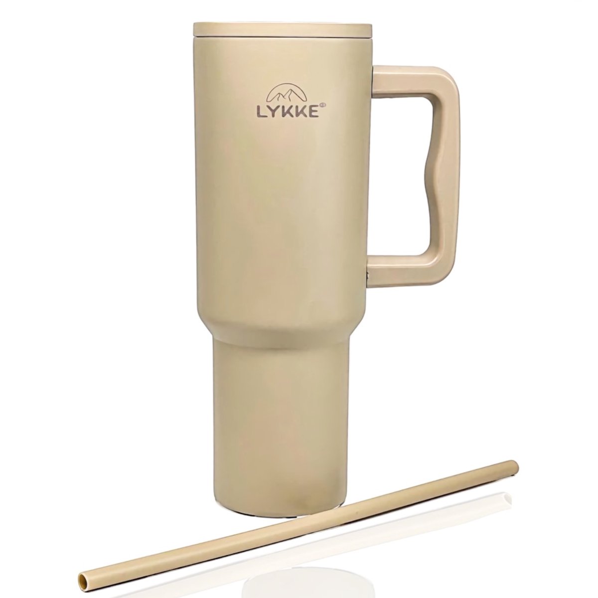 LYKKE® Tumbler, Thermos Beker RVS drielaags geïsoleerde reisbeker met Lekvrij deksel, rietje en handvat, BPA-vrij, 40 oz, 1,2 L, Mokka (Bruin)
