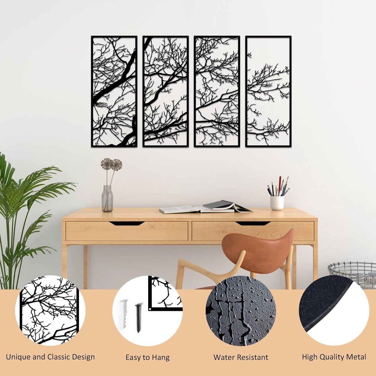 Muurdecoratie metaal reliëf Leaves- irma- | Geschenken