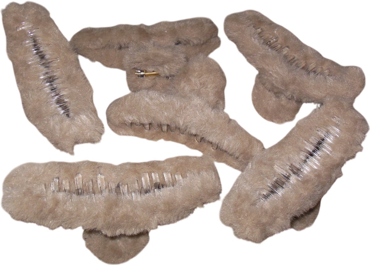 6 grote haarklemmen 12 cm fluffy lichtbruin