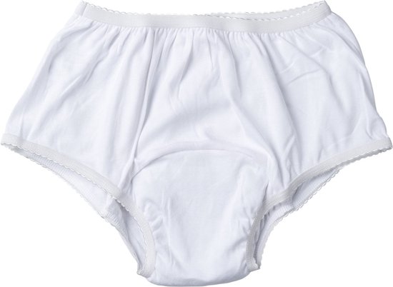 Witte dames slip met elastische tailleband en kanten randjes.