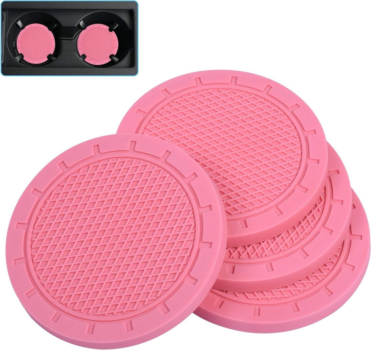 Auto-onderzetters 4-pack PVC bekerhouder inzetstuk - antislip universele auto-interieuraccessoires bekermatten voor vrouwen - roze - autoaccessoires - praktisch en stijlvol
