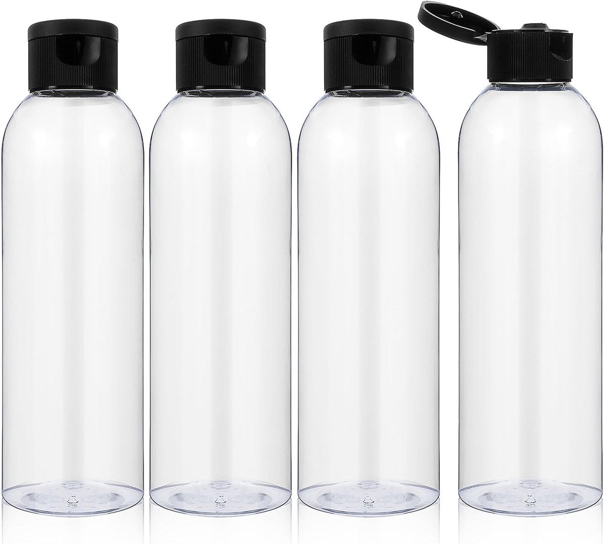 Allecto Plus - 4-pack reisflessen voor toiletartikelen - lekvrij - navulbaar - flip-dop - voor cosmetica - shampoo conditioner lotion crèmes - 200 ml - helder