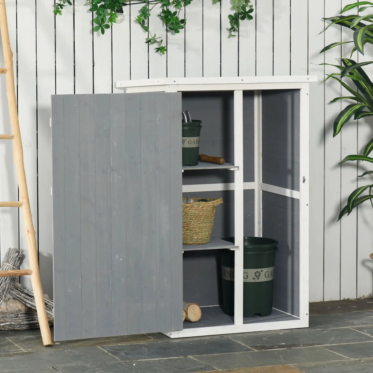 Pugsdrly Gereedschapsschuur met legplanken, weerbestendig 75 x 56 x 115 cm grijs