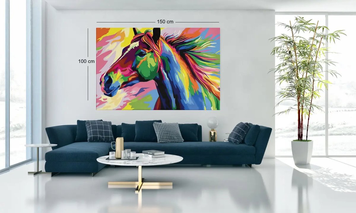 Trendex Global Canvas Schilderij – Abstract Paard in Kleurrijke Stijl – Moderne Dierenkunst – 90x60x2 cm