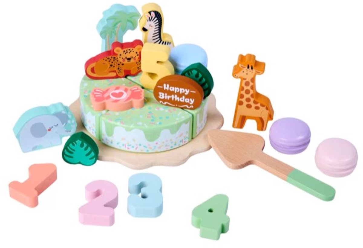 Playing Kids Houten Jungle Verjaardagstaart - 23-delige set vanaf 18 maanden