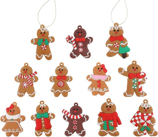 Kerst peperkoek man ornamenten 15 Pack - Diverse herbruikbare opknoping