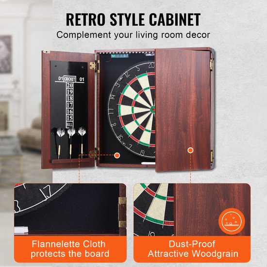 Dartbord Kast Set, Officiële Maat - Met Steeldarts en LED Verlichting - Complete Set voor Cricket van Merkloos — afbeelding 4
