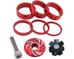Saipor 9-delige fiets balhoofd afstandhouder set met stuur top dop lang bout balhoofd ster moer 1-1/8" 28.6mm aluminium fiets voorvork stuur afstandhouders 2mm 3mm 5mm 10mm voor MTB BMX racefiets (Rood)