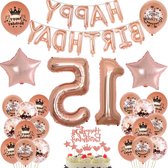 Verjaardag Meisje 15 Jaar - Roze Gouden Feestdecoratie Ballon Set - Happy Birthday Meisje - Verjaardag Versiering - Folieballon