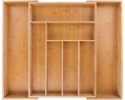 alpina Uitschuifbare Bestekbak 34-56.5cm x 46 x 6cm - Besteklade - 6 tot 8 Vakken - Bamboe