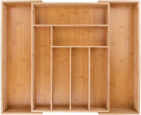 alpina Uitschuifbare Bestekbak 34-56.5cm x 46 x 6cm - Besteklade - 6 tot 8 Vakken - Bamboe