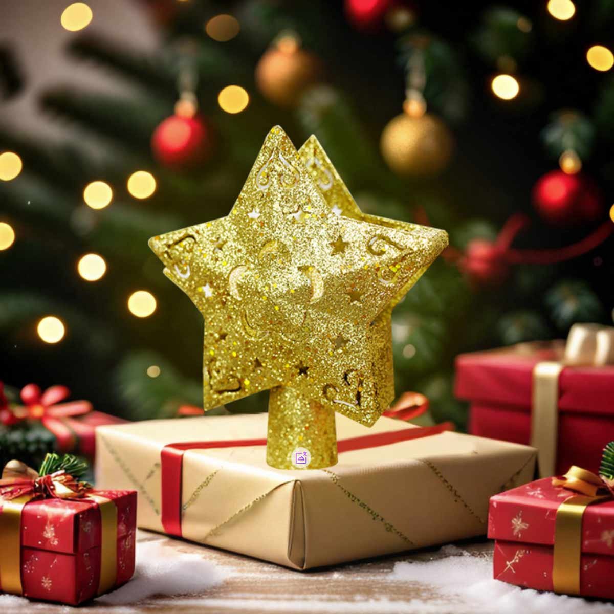 Meedeer Kerst Decoratie Kerstboom Topper-Kerstboom Topper Ster Verlicht met Ingebouwde Roterende LED-lampjes-Met Projectorlicht+5 Projectiekaart- Kerstversiering voor Kerstboom-voor Kerstmis, Feest, Binnenhuisdecoratie – foto 8