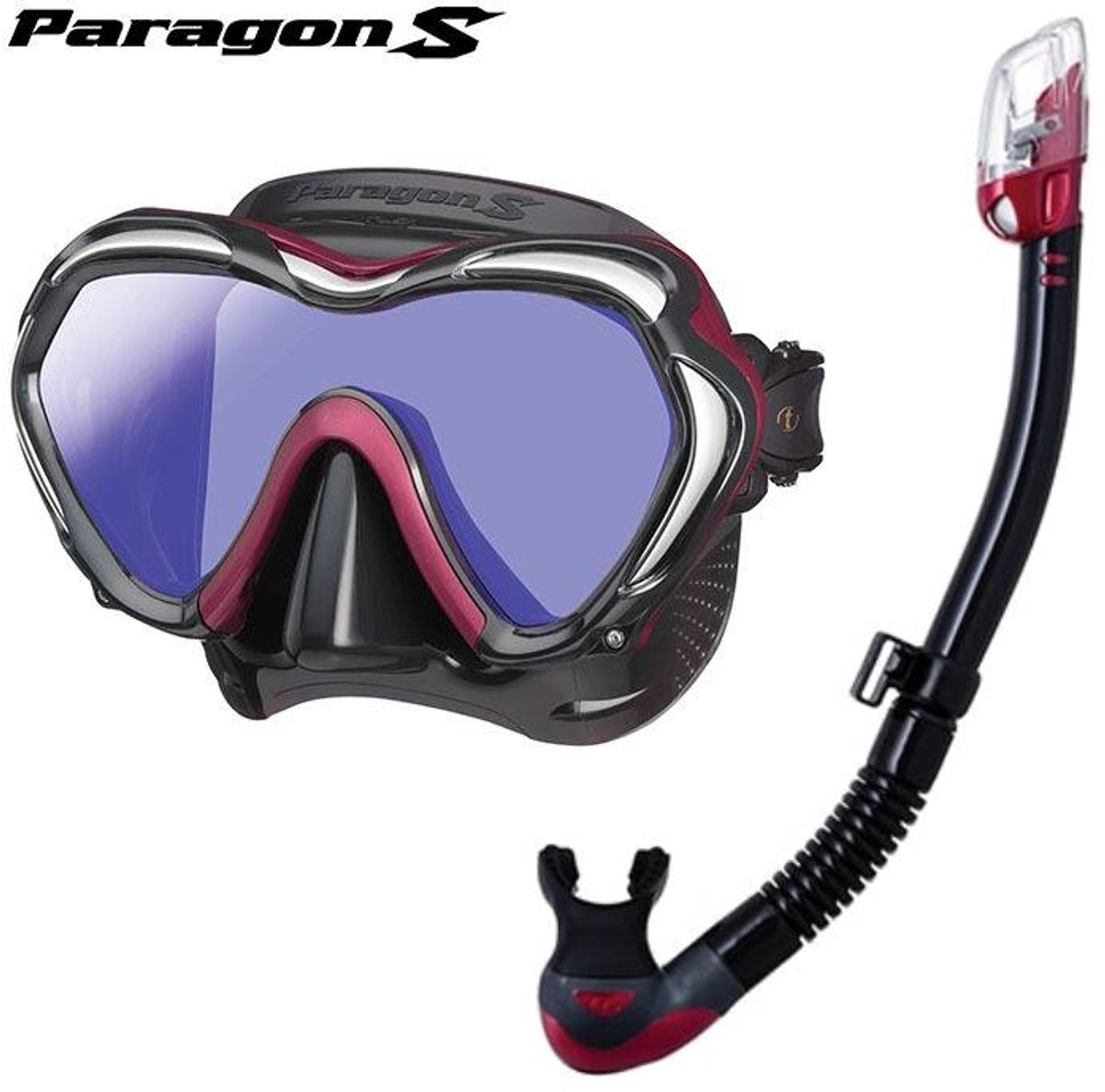 TUSA Paragon S Duikmasker + TUSA Hyperdry Elite II Snorkel – Premium Set - Metallic Dark Red