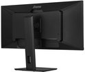 Achterkant van een zwarte iiyama monitor met een centrale standaard en diverse aansluitingen.