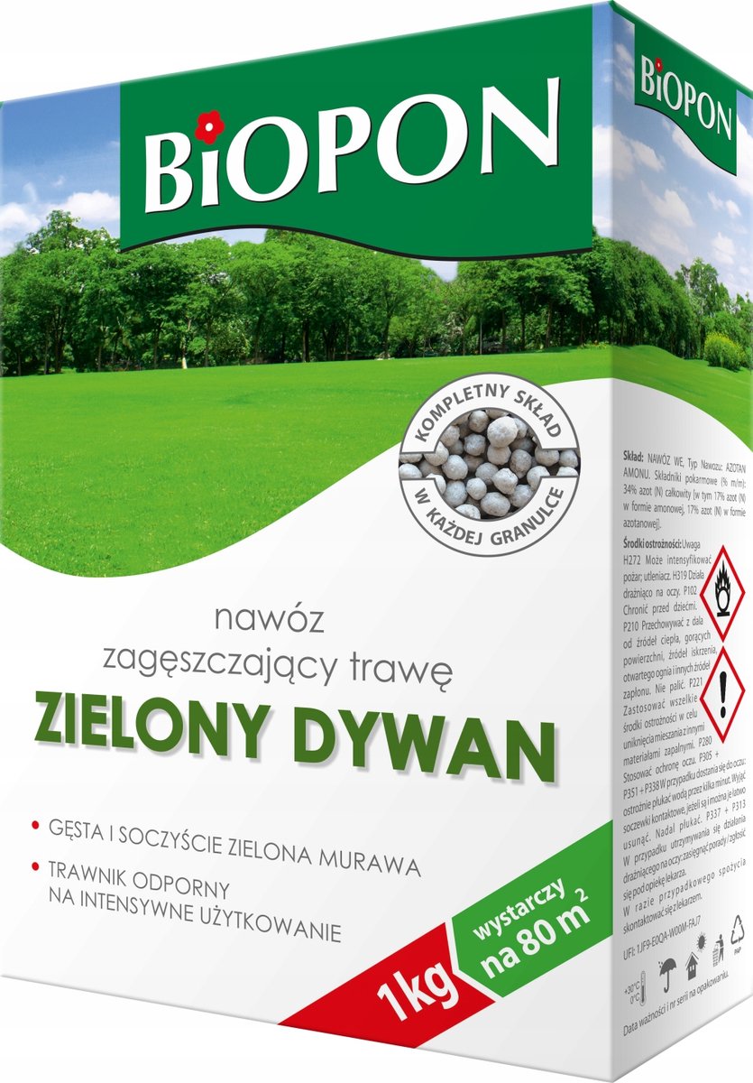 Biopon - Groen Tapijt Gras Verzordingsmeststof - 1 kg - Voor Dicht Begroeide Gazonnen