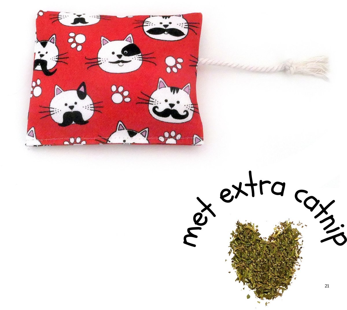 greenPAWS - wasbaar en navulbaar kattenspeelgoed 'rode snorretjes' - gemaakt in België - met zakje bio-catnip (10 gram)