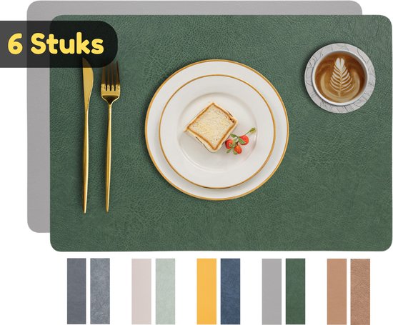 Myir JUN Placemats, afwasbaar, dubbelzijdige placemats, kunstleer, antifouling en antislip placemat, lederlook, afwasbaar, voor restaurant, eettafel