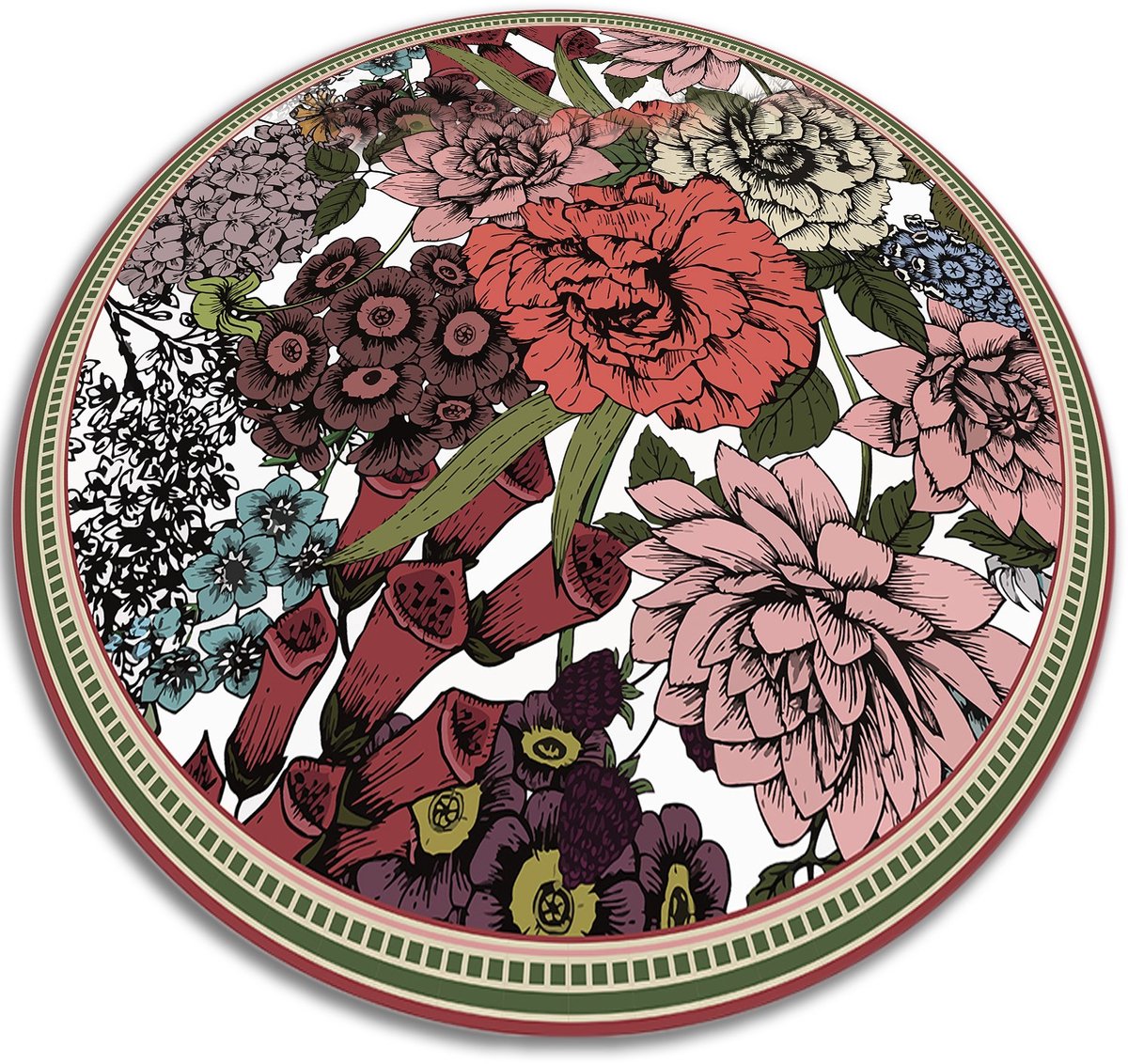 Tulup Vinyl Tapijt - Diverse bloemen PVC Floor Mat - 110 cm - Rood PVC Vloer Mat - Ronde V
