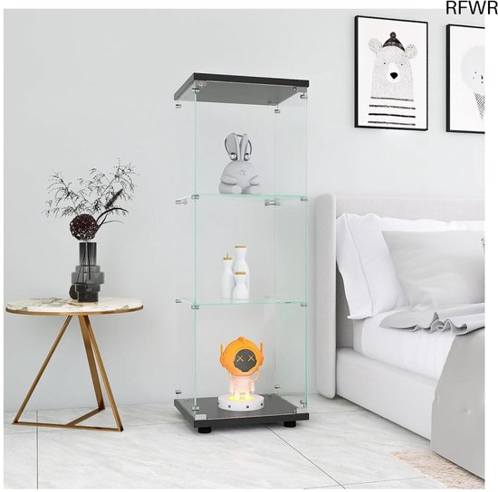 Vitrinekast met glazen deuren en LED-verlichting - glazen planken - Wit