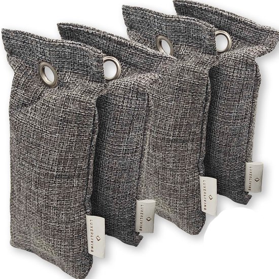 LuxerLiving geurvreter - Natuurlijke luchtreiniger - Milieuvriendelijk - Luchtverfrisser - Geurvreter auto, huis en schoenen - 4x 75 gram