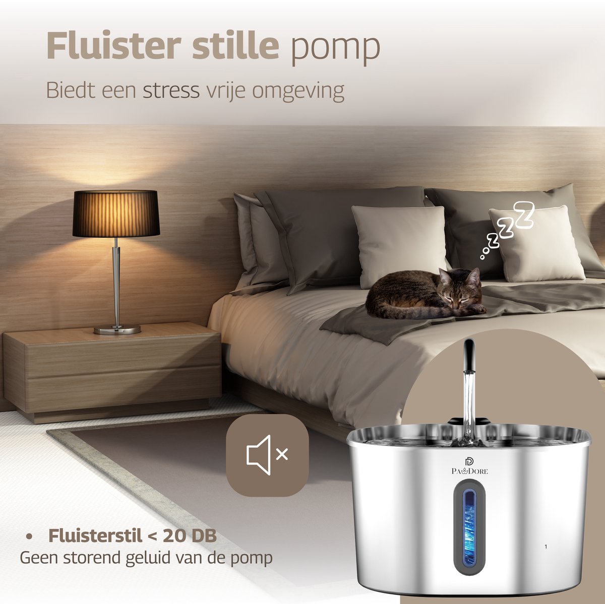 Pawdore Drinkfontein Kat en Hond - Kattenfontein 2.2L - Waterfontein Kat RVS - Incl 5 Filters en Cleaning Tool - Fluisterstil thumbnail 2