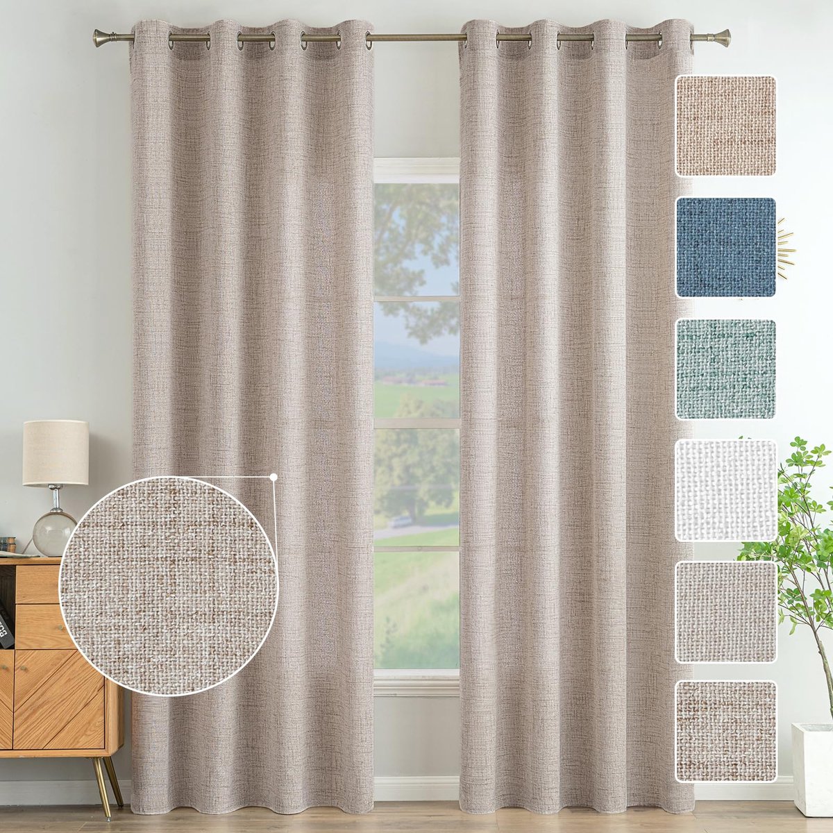 Ibenzoa Moderne Linnenlook Gordijnen Set van 2 met Oogjes Semi-Transparant Kaki 145x140 cm